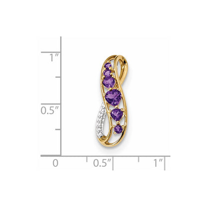 14K Yellow Gold Amethyst & Real Diamond Polished Pendant