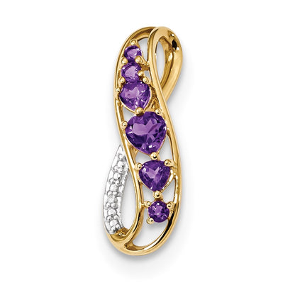 14K Yellow Gold Amethyst & Real Diamond Polished Pendant