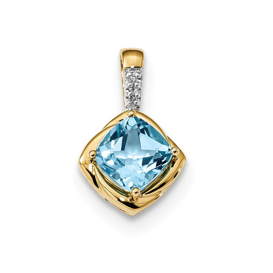 14K Yellow Gold L. Swiss Blue Topaz & Real Diamond Polished Pendant