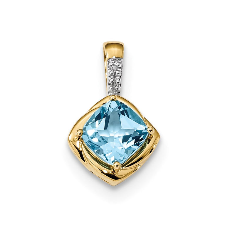 14K Yellow Gold L. Swiss Blue Topaz & Real Diamond Polished Pendant