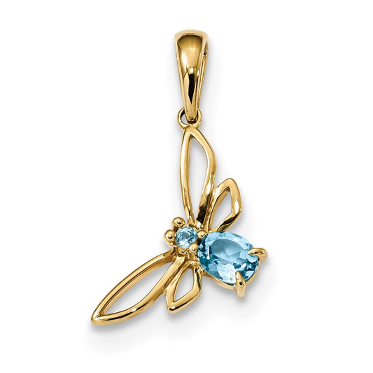 14K Yellow Gold Swiss Blue Topaz Butterfly Pendant