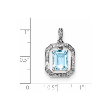 14k White Gold Real Diamond & Dangling Blue Topaz Pendant
