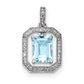 14k White Gold Real Diamond & Dangling Blue Topaz Pendant