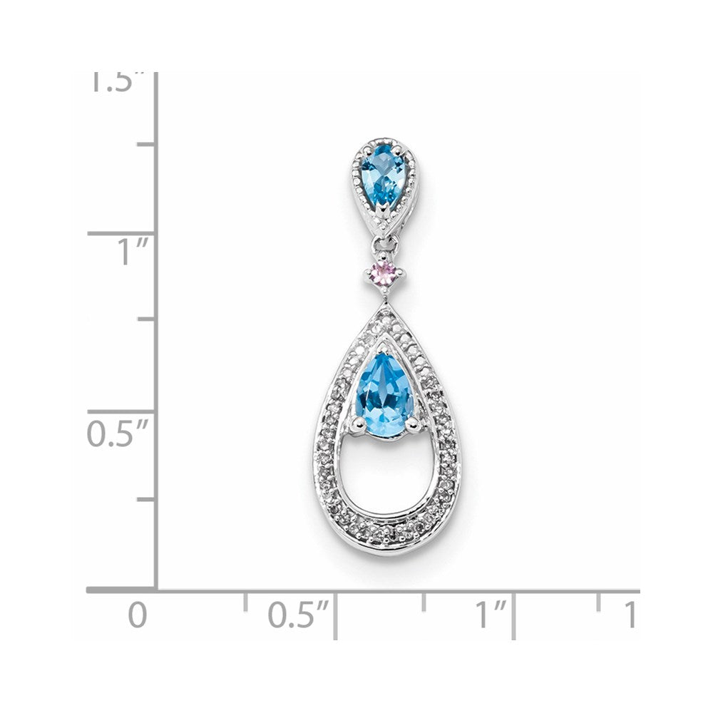 14k White Gold Diamond  Blue Topaz and Pink Sapphire Pendant