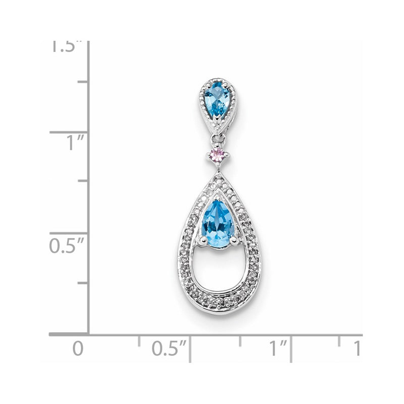 14k White Gold Diamond  Blue Topaz and Pink Sapphire Pendant