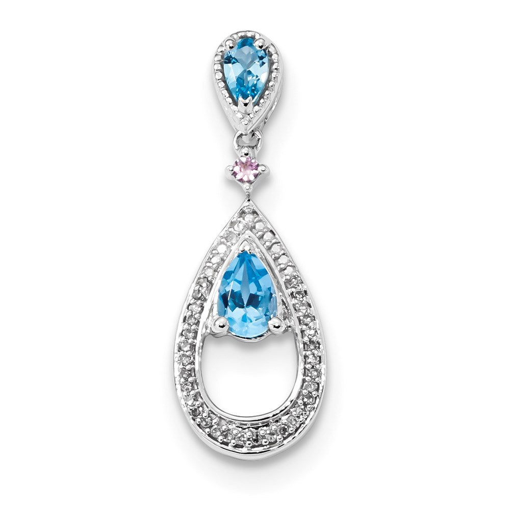 14k White Gold Diamond  Blue Topaz and Pink Sapphire Pendant