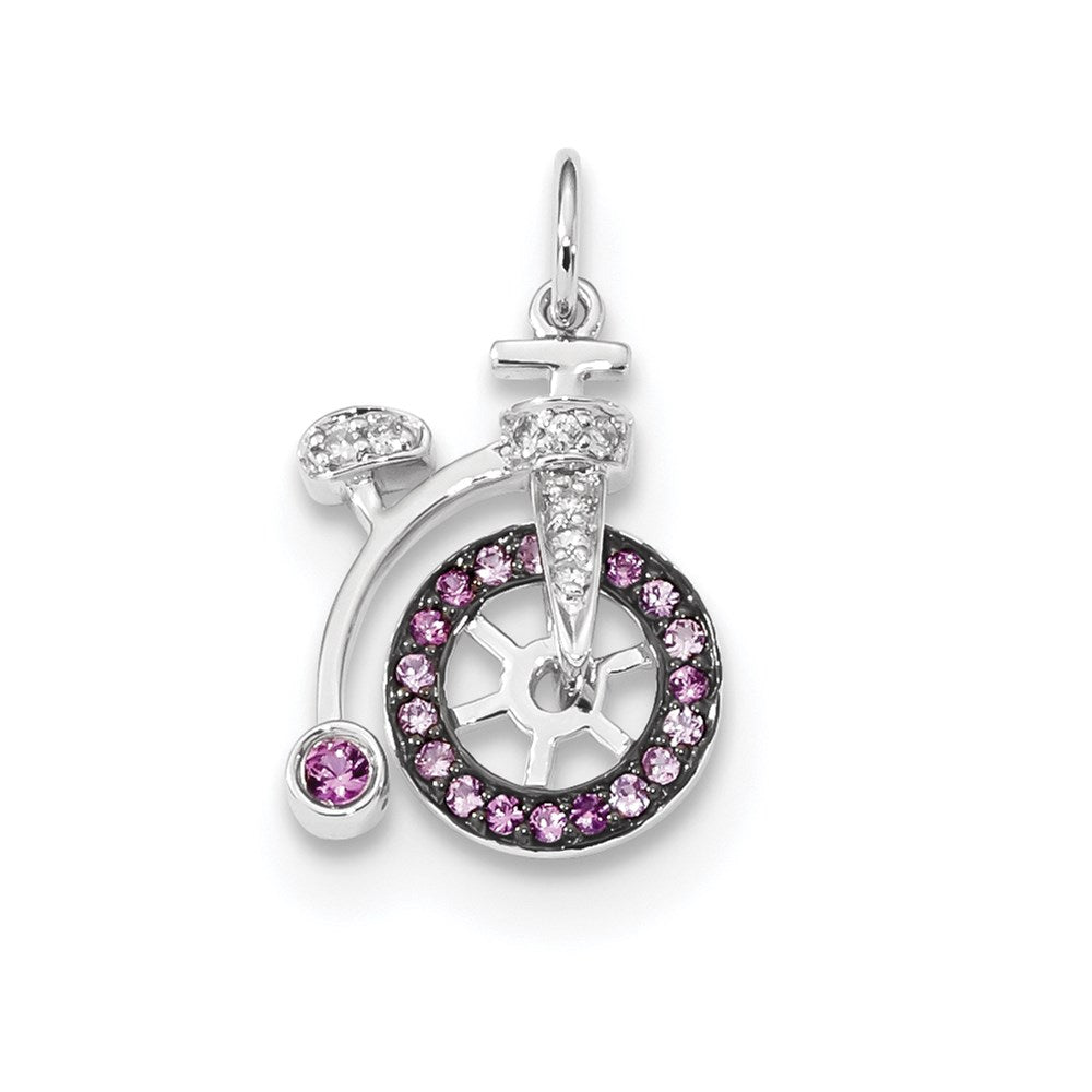14k White Gold Diamond and Pink Sapphire Bicycle Pendant