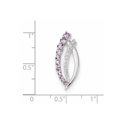 14K White Gold with Pink Sapphire and Diamond Polished Pendant