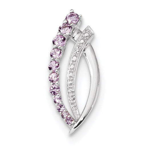 14K White Gold with Pink Sapphire and Diamond Polished Pendant