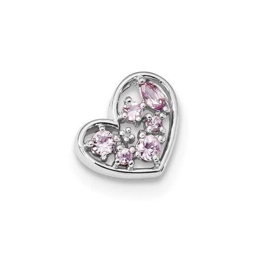 14K White Gold with Pink Sapphire and Diamond Polished Pendant