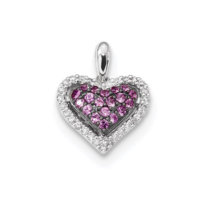 14k White Gold Real Diamond and Pink Sapphire Heart Pendant