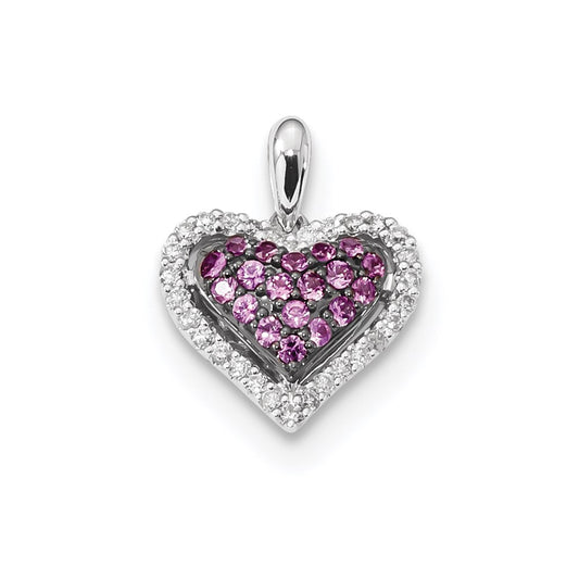 14k White Gold Real Diamond and Pink Sapphire Heart Pendant