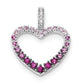 14k White Gold Real Diamond and Pink Sapphire Heart Pendant