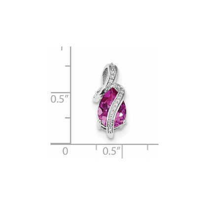 14k White Gold Real Diamond & Created Pink Sapphire Slide