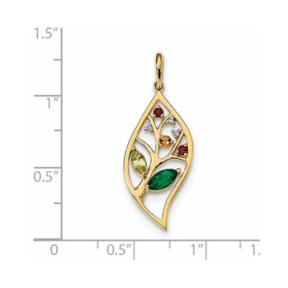 14K Yellow Gold Cr.Emerald/PE/CI/GA/Chrome Diopside & Real Diamond Pendant