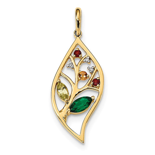 14K Yellow Gold Cr.Emerald/PE/CI/GA/Chrome Diopside & Real Diamond Pendant