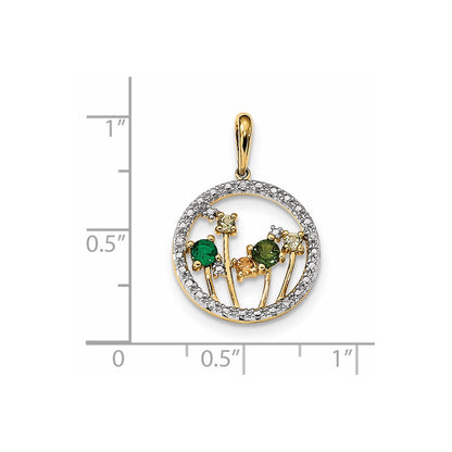 14K Yellow Gold Cr.Emerald/PE/CI/Chrome Diopside & Real Diamond Pendant
