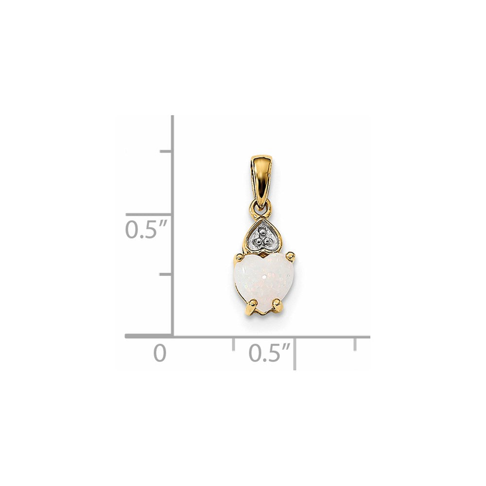 14K Gold with Diamond and Opal Polished Heart Pendant