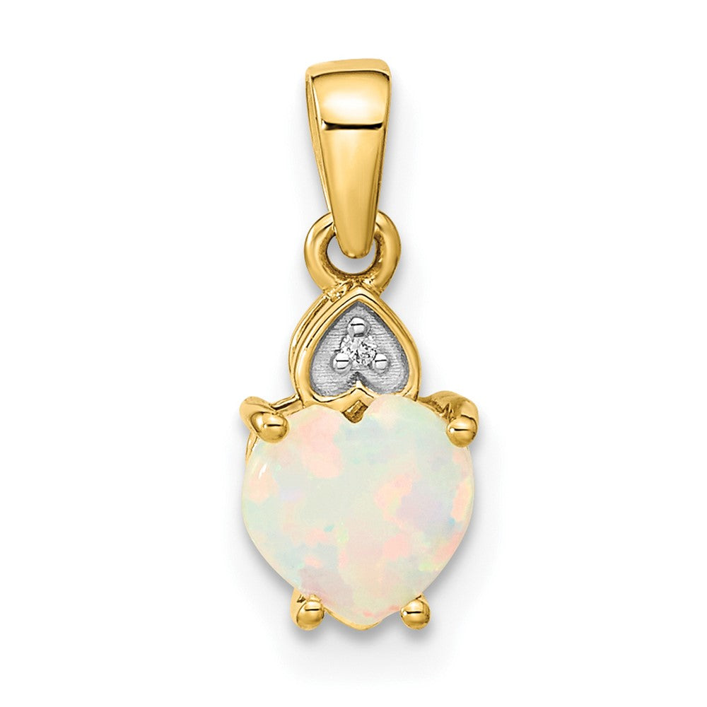 14K Gold with Diamond and Opal Polished Heart Pendant