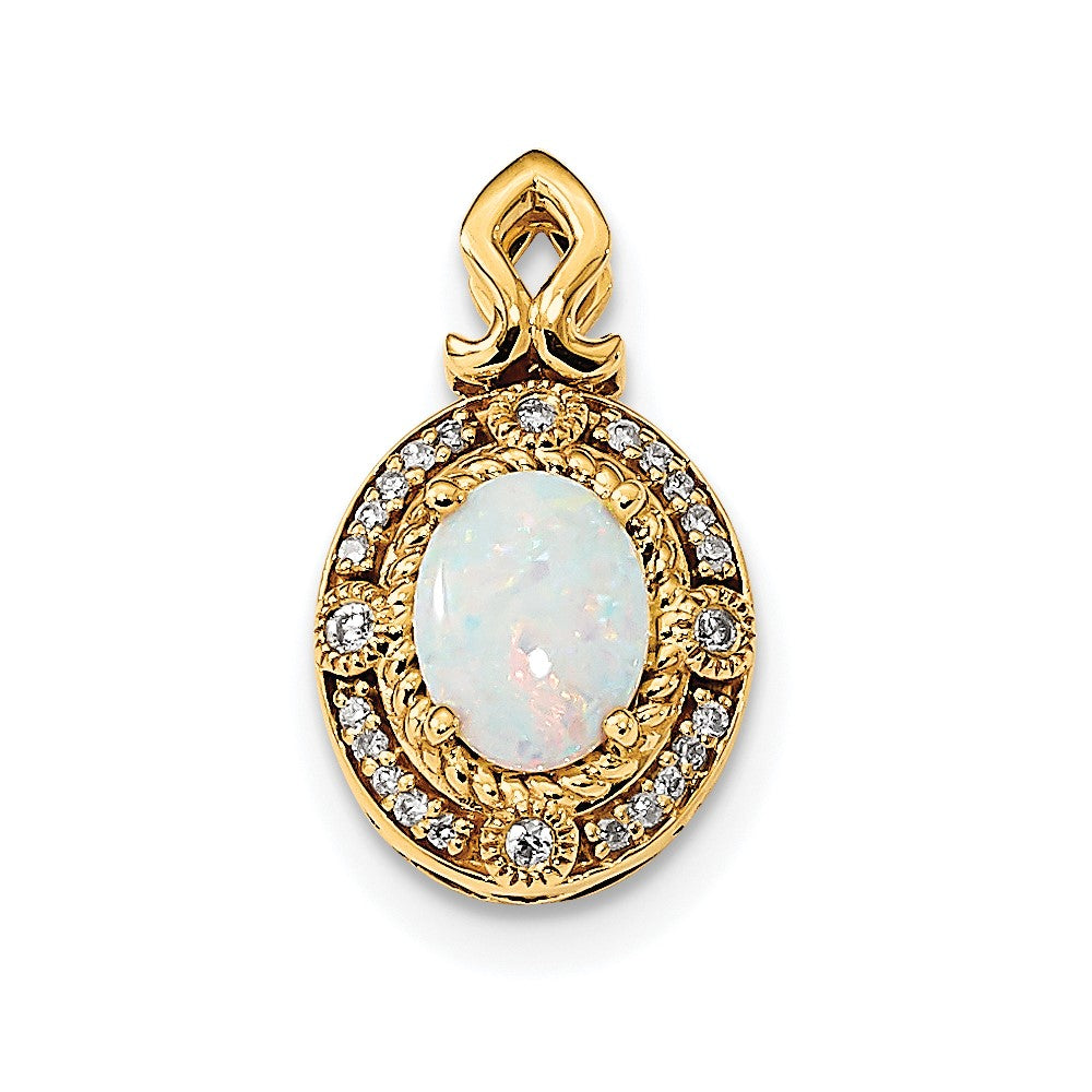 14k Gold with Austrian Opal and Diamond Pendant