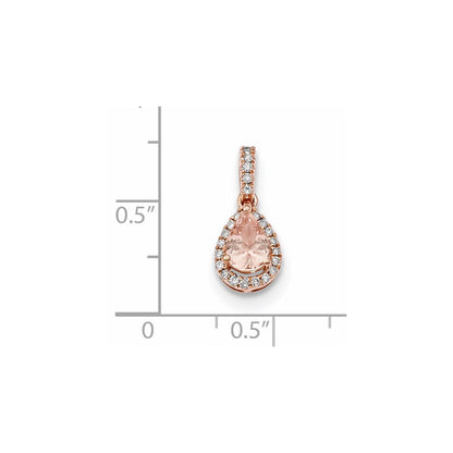14k Rose Gold Polished Morganite and Real Diamond Pear Pendant