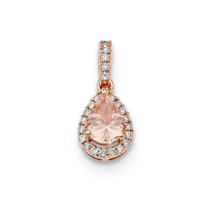 14k Rose Gold Polished Morganite and Real Diamond Pear Pendant