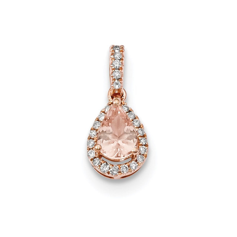 14k Rose Gold Polished Morganite and Real Diamond Pear Pendant