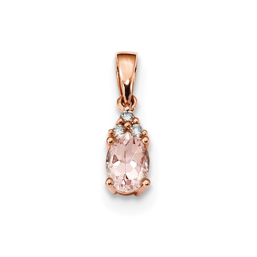 14k Rose Gold with Morganite and Diamond Pendant