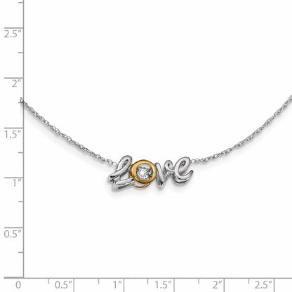 14k White/Yellow Gold Love Vibrant Real Diamond 18in Necklace