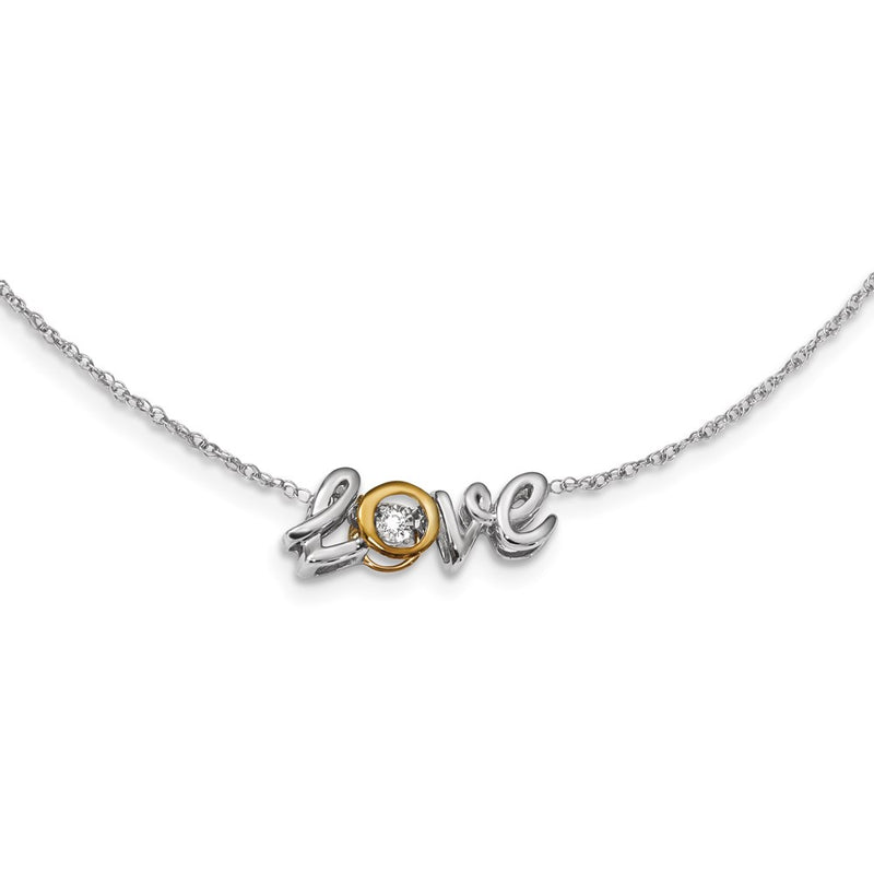 14k White/Yellow Gold Love Vibrant Real Diamond 18in Necklace