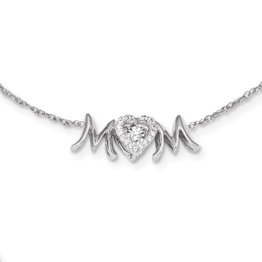 14k White Gold MOM Vibrant Real Diamond 18in Necklace