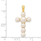 14k Yellow Gold 4-6mm White Button Freshwater Cultured Pearl Cross Pendant