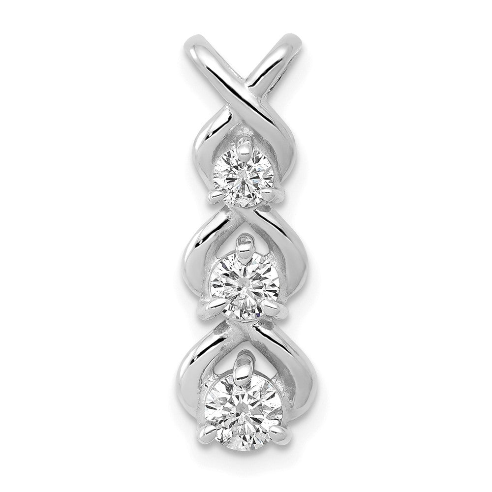14k White Gold AA Diamond 3 Stone Criss Cross Chain Slide