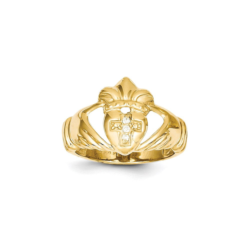 14k Yellow Gold A Diamond claddagh ring