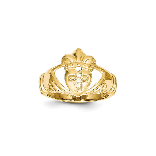 14k Yellow Gold AA Diamond claddagh ring