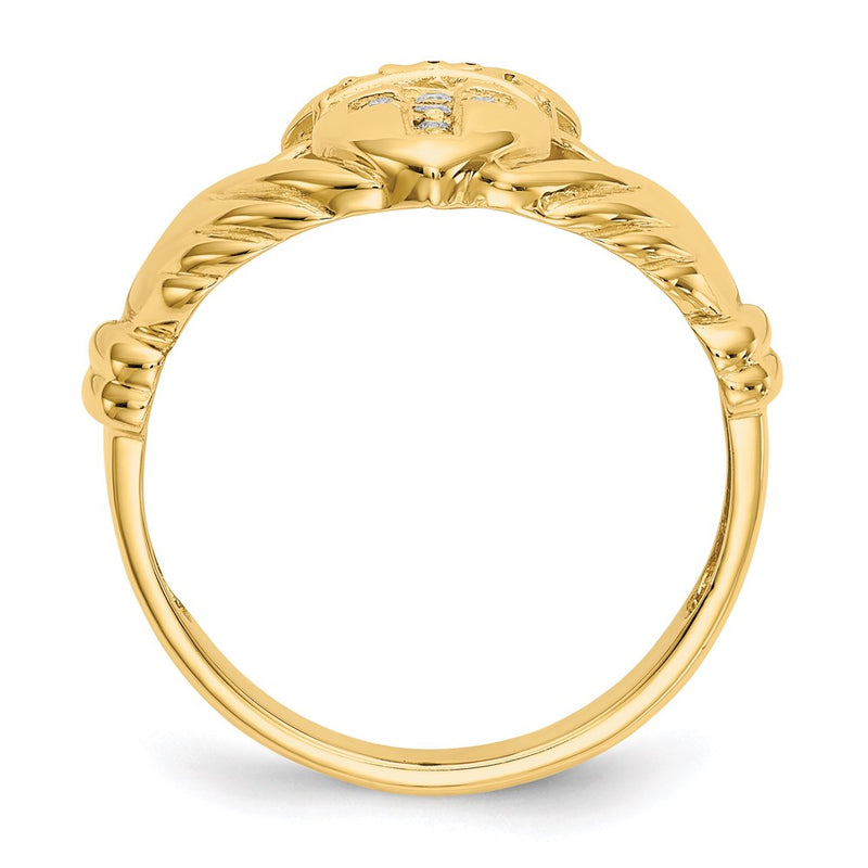 14K Yellow Gold Real Diamond Claddagh Ring