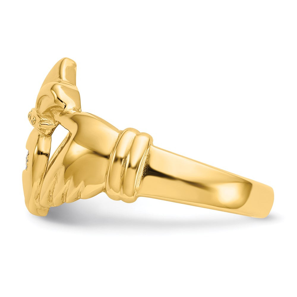 14K Yellow Gold Real Diamond Claddagh Ring