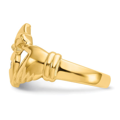 14K Yellow Gold Real Diamond Claddagh Ring