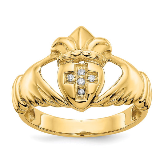 14K Yellow Gold AA Real Diamond claddagh ring