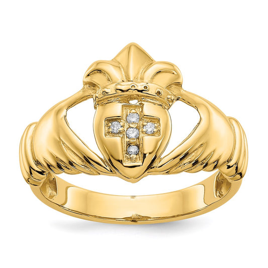 14K Yellow Gold Real Diamond Claddagh Ring