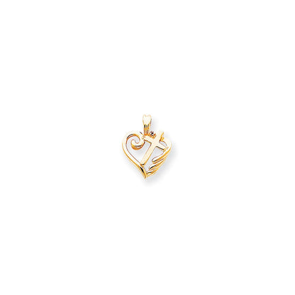 14k AA Diamond Heart Cross Pendant