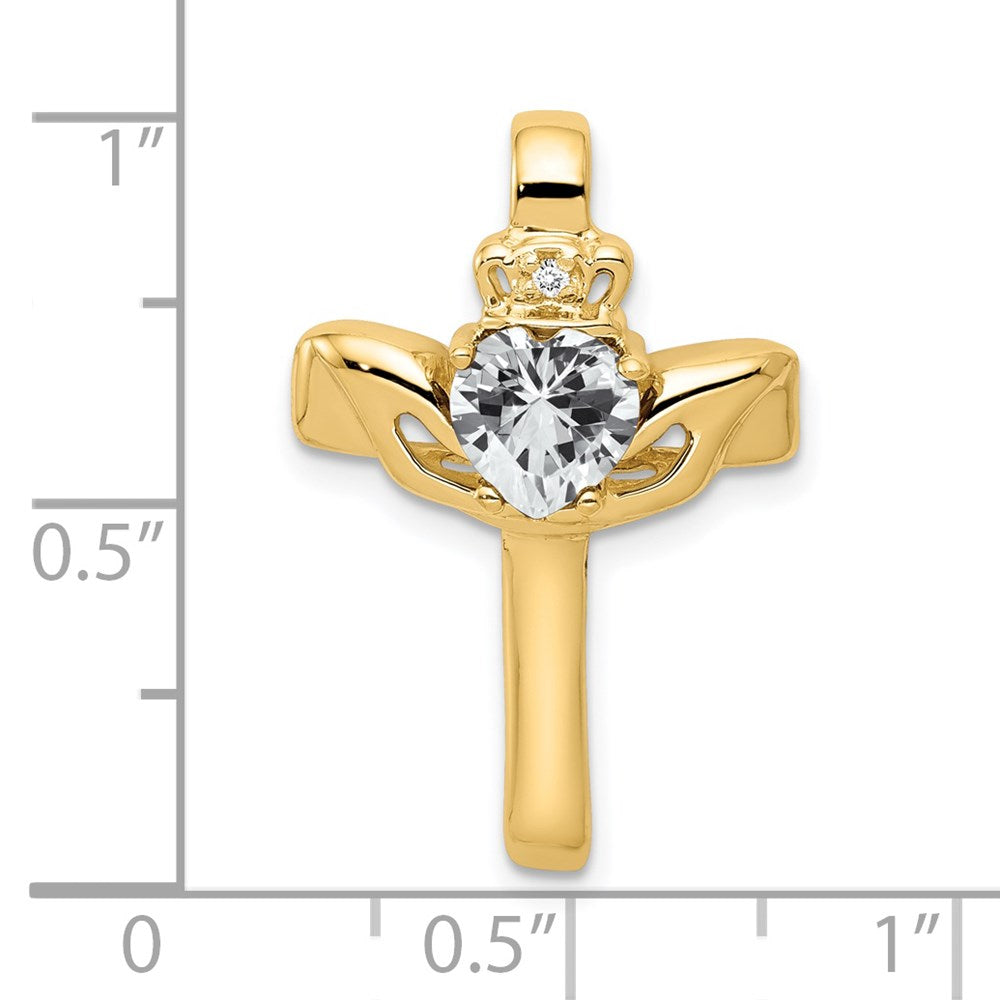 14k 6mm Claddagh Cubic Zirconia AA Diamond Cross Pendant