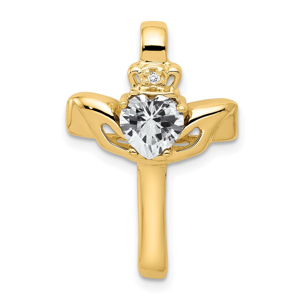 14k 6mm Claddagh Cubic Zirconia A Diamond Cross Pendant