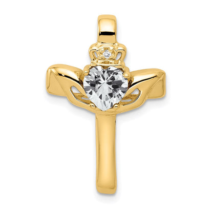 14k 6mm Claddagh Cubic Zirconia A Diamond Cross Pendant