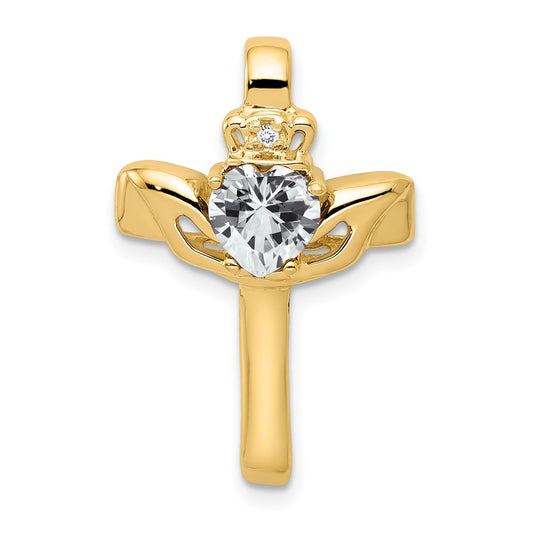 14k 6mm Claddagh Cubic Zirconia A Diamond Cross Pendant