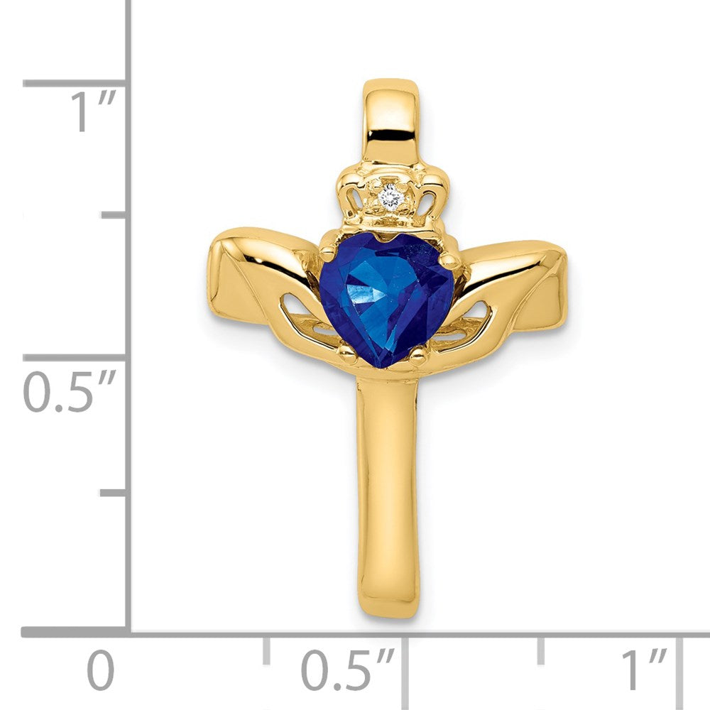 14k 6mm Claddagh Sapphire AA Diamond Cross Pendant