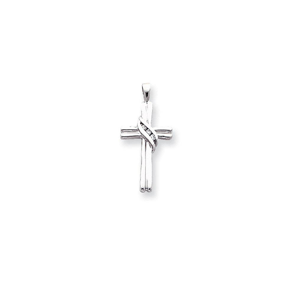 14k White Gold AA Diamond Cross Pendant