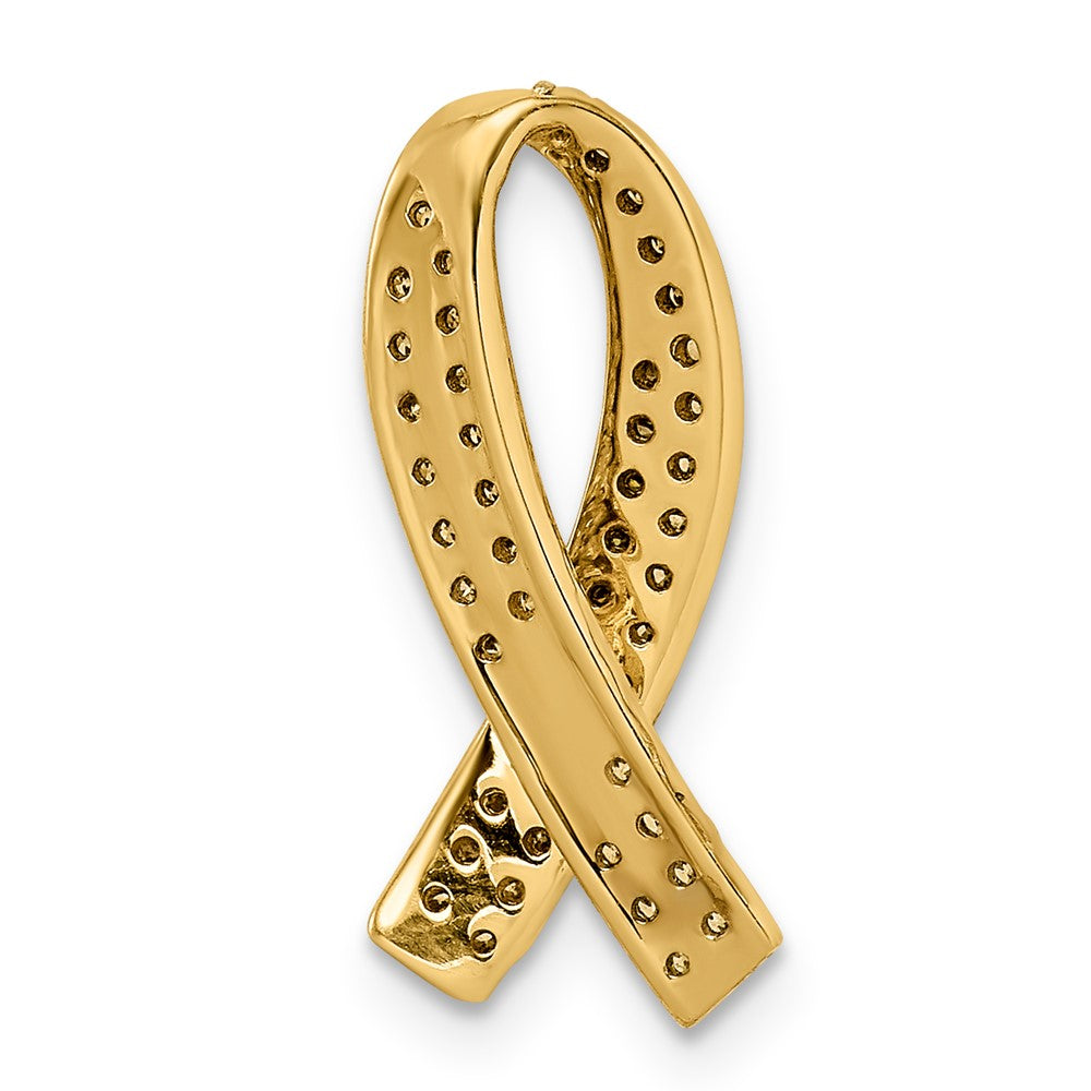 14K Yellow Gold Real Diamond Breast Cancer Awareness Pendant