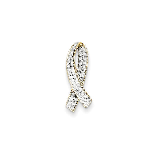 14K Yellow Gold Real Diamond Breast Cancer Awareness Pendant