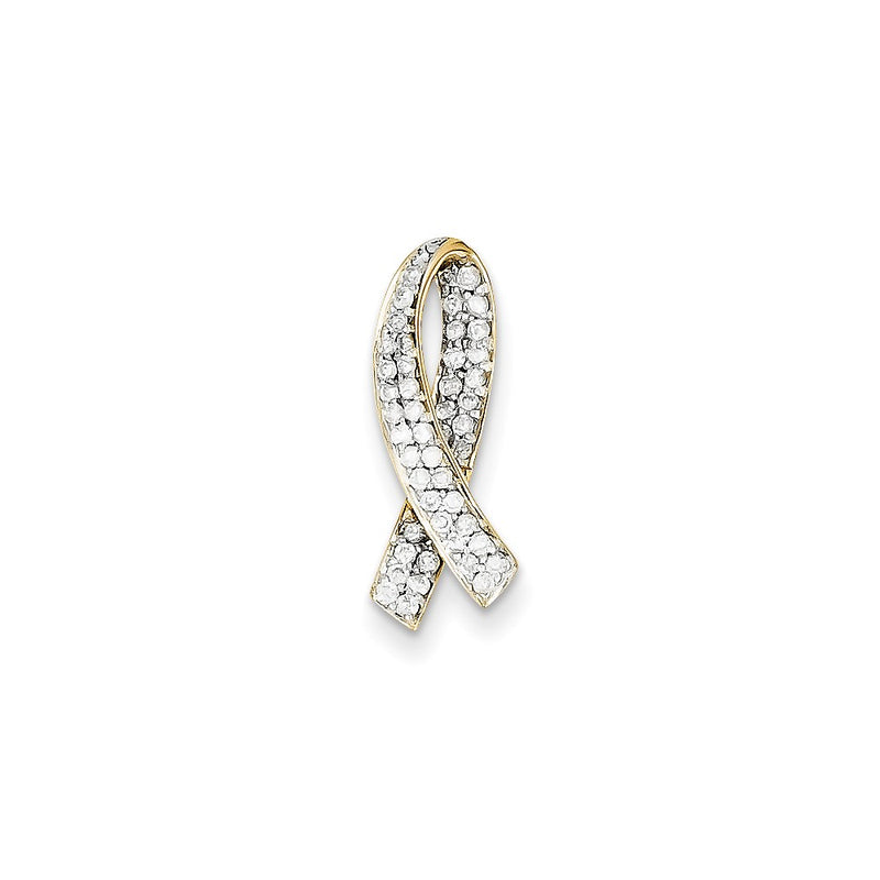 14K Yellow Gold Real Diamond Breast Cancer Awareness Pendant